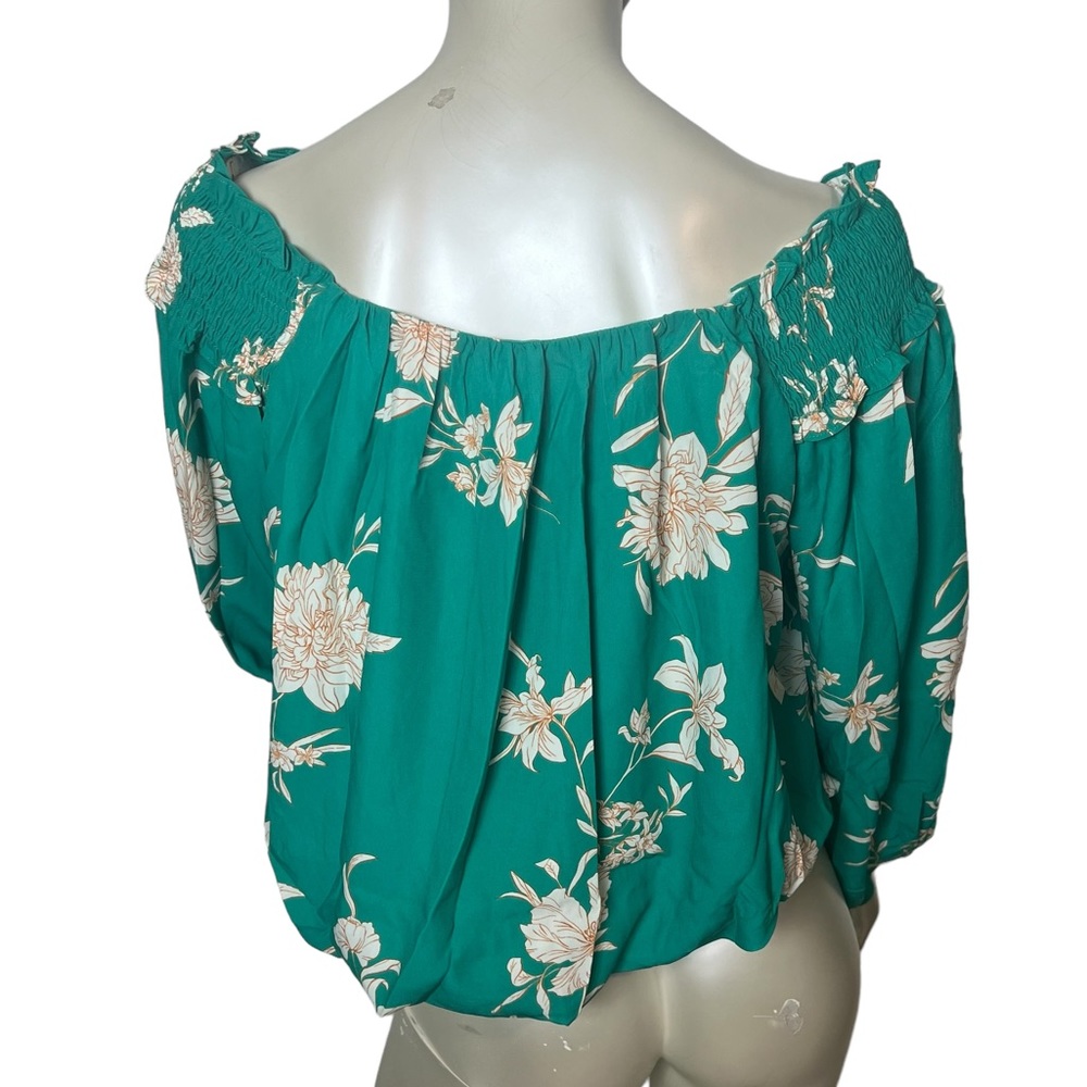 Current Air brand Teal and White Floral 3/4 Sleeve Top - Picture 5 of 10